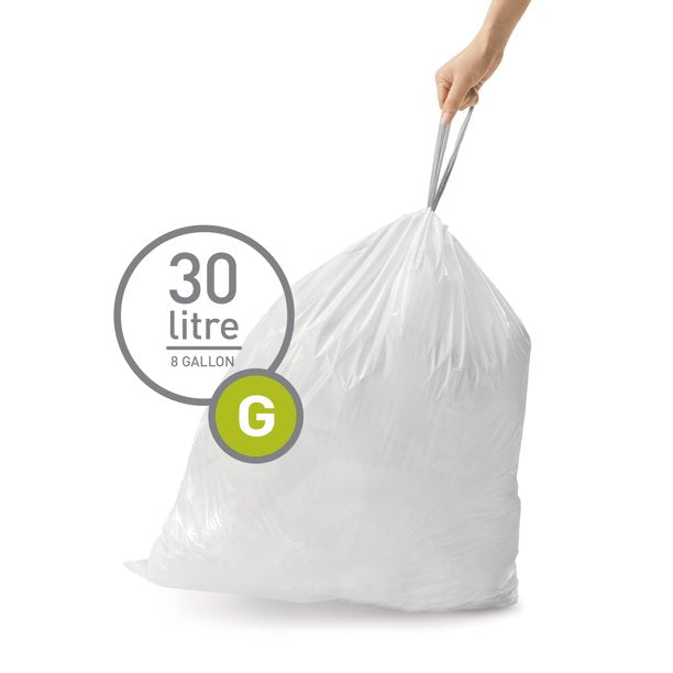 simplehuman Code G Custom Fit Liners, 30 Liter / 8 Gallon, 60 Count