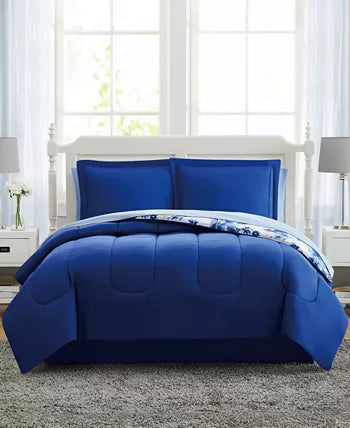 Blue Watercolor Floral King 8PC Comforter Set