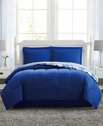 Blue Watercolor Floral Full 8PC Comforter Set