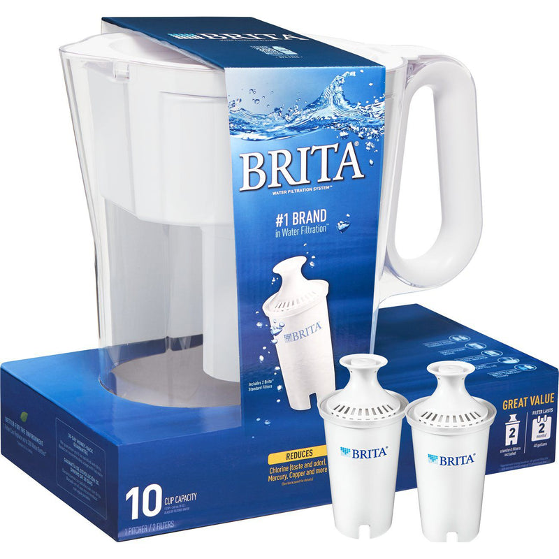 Brita Wave 10 Cup Water Pitcher Plus 2 Advance Filters White - NEW