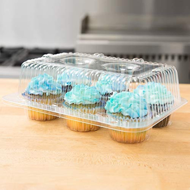 40 Cupcake Containers Plastic Disposable | High Dome Cupcake Boxes 6 Compartment Cupcake Holders Disposable Cupcake Carrier | Half Dozen Cupcake Trays | Durable Cup Cake Muffin Packaging Transporter