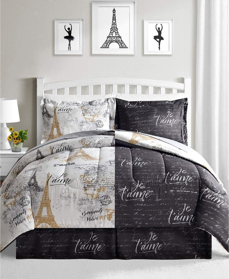 Paris Gold 6-Pc Twin Size Reversible Comforter Sets. Quality Twin Size Bedding Set.