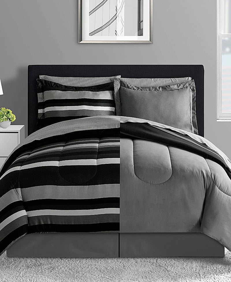 Austin Reversible 8-PC Queen Comforter Sets, Black white Gray