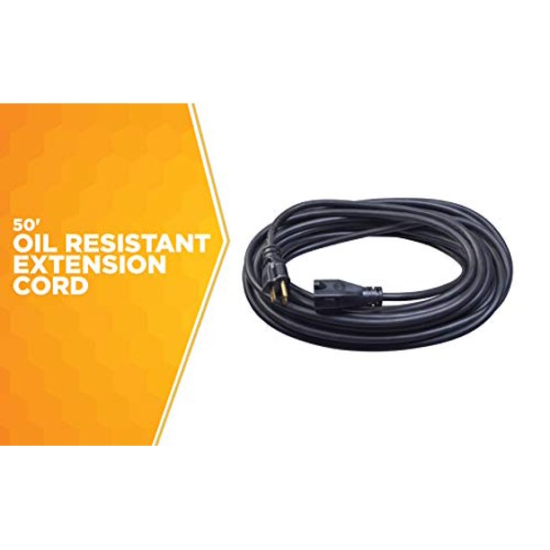 Woods 982452 50-Foot SJTOW Agricultural Outdoor Heavy Duty All- Weather Extension Cord, Oil Resistant Vinyl Jacket, Versatile Use, Powerful 15 Amps, 125 Volts, 1,875 Watt Extension Cord, Black