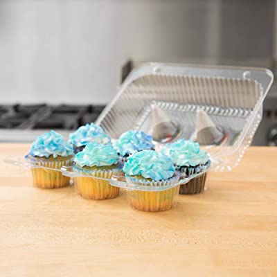 40 Cupcake Containers Plastic Disposable | High Dome Cupcake Boxes 6 Compartment Cupcake Holders Disposable Cupcake Carrier | Half Dozen Cupcake Trays | Durable Cup Cake Muffin Packaging Transporter