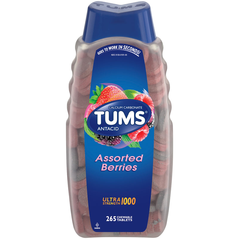 Tums Ultra Strength 1000 Assorted Berries Antacid/Calcium Supplement Chewable Tablets, 265 Ct
