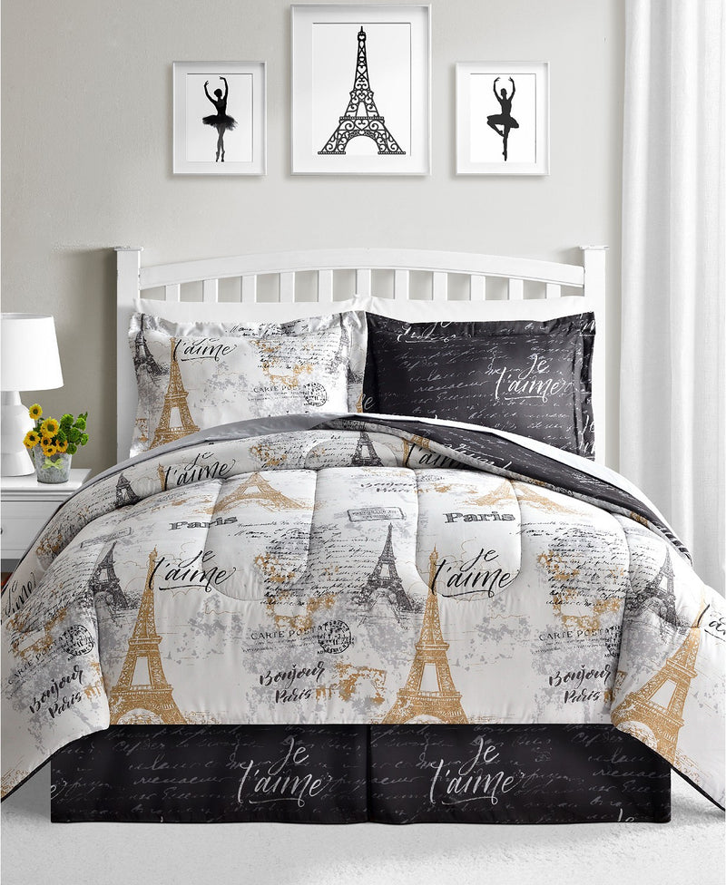 Paris Gold 8 Piece King Size Reversible Comforter Set White/Black