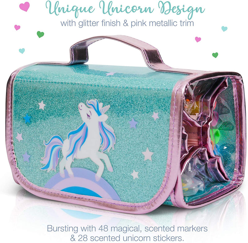 Fruit Scented Markers Set with Unicorn Pencil Case With Augmented Reality Experience - STEM Toys Perfect Unicorn Gifts For Girls or For Art and Craft Coloring