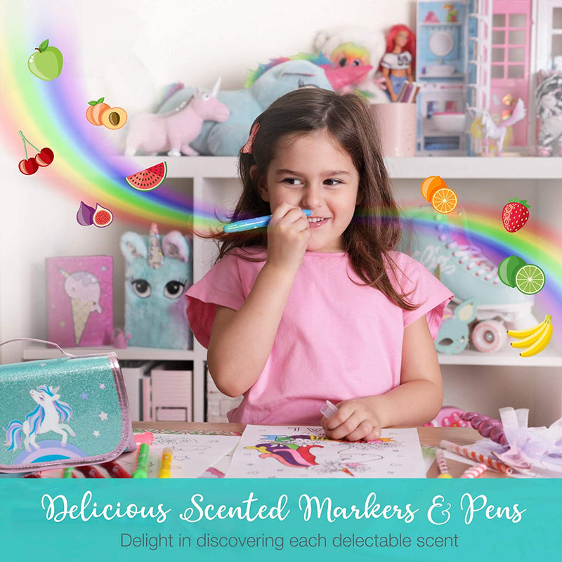 Fruit Scented Markers Set with Unicorn Pencil Case With Augmented Reality Experience - STEM Toys Perfect Unicorn Gifts For Girls or For Art and Craft Coloring