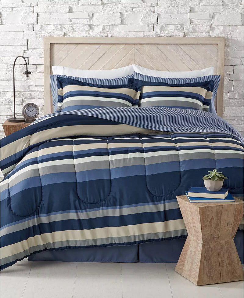Austin 8 Piece Queen Reversible Comforter Bedding Set Blue