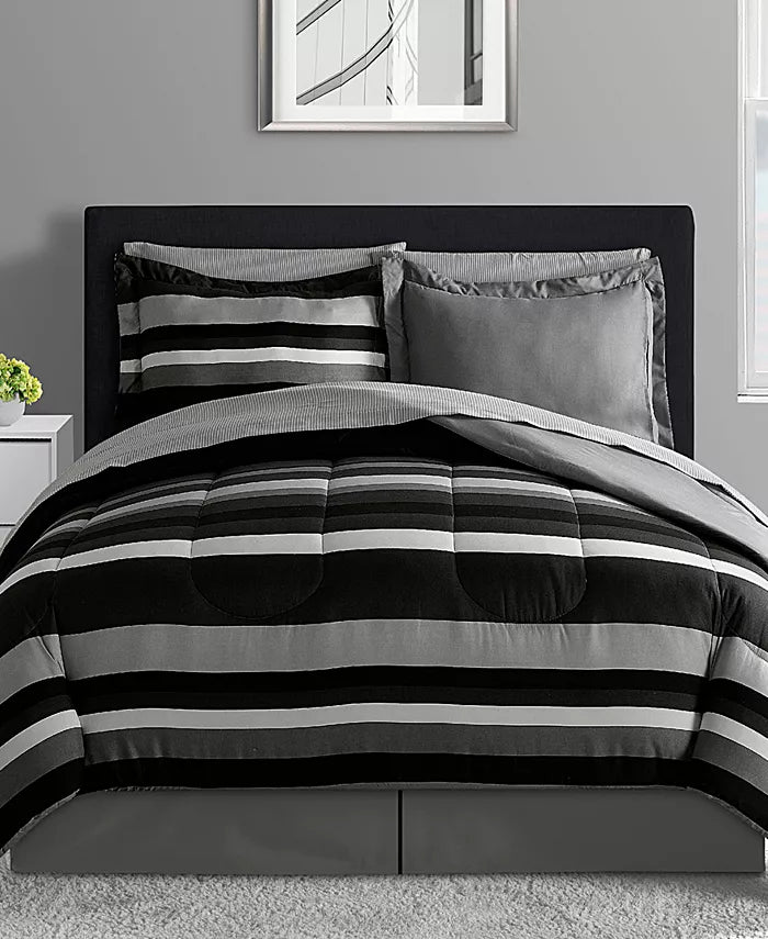 Austin Reversible 8-PC King Comforter Sets, Black white Gray