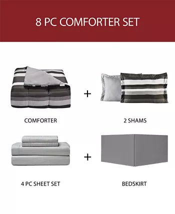 Austin Reversible 8-PC Queen Comforter Sets, Black white Gray