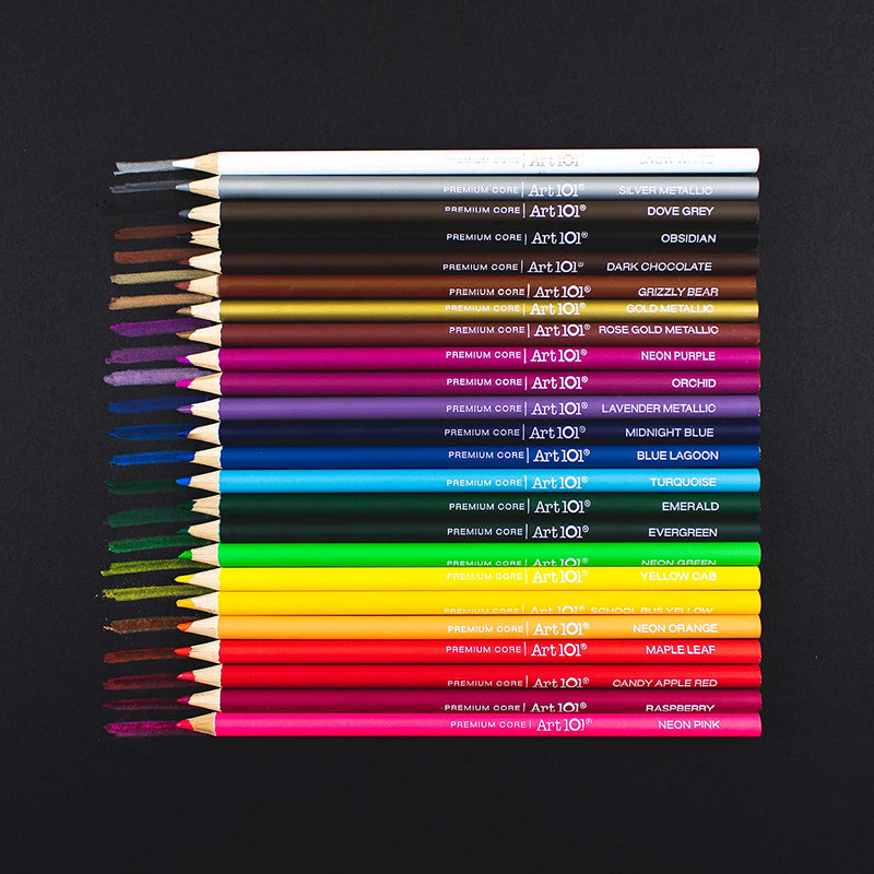 Art 101 Doodle and Color 142 Pc Art Set in a Wood Carrying Case, Includes 24 Premium Colored Pencils, A variety of coloring and painting mediums: crayons, oil pastels, watercolors; Portable Art Studio