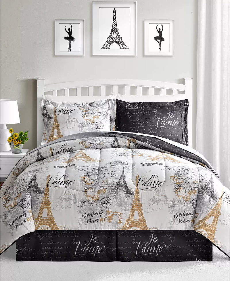 Paris Gold 6-Pc Twin Size Reversible Comforter Sets. Quality Twin Size Bedding Set.