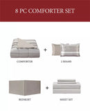 Austin Eight Piece Reversible Bedding Sets with Classic Pattern in an Array of Solid Stripes, Twin, Blue