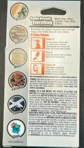 Gorilla Clear Glue, 1.75 ounce Bottle, Clear 107442